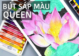 Vẽ tranh hoa Sen | Review Bút Màu Sáp Queen | Beautiful Lotus Wax Crayon Painting Tutorial